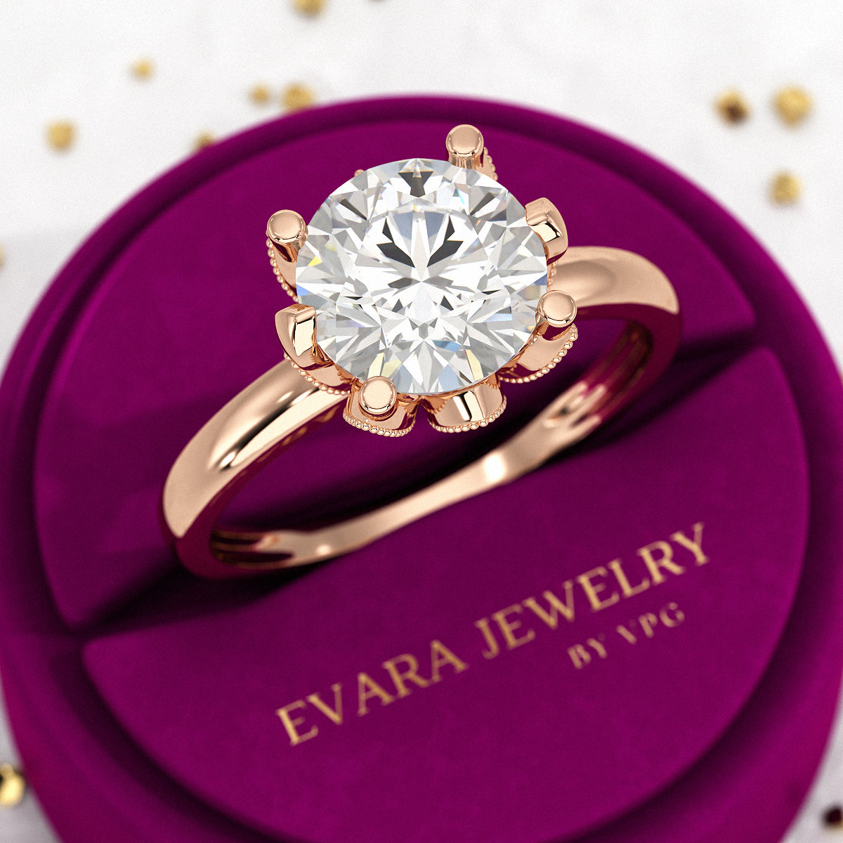 2.50 Carat Round Cut Lab Grown Diamond Nature Inspired Engagement Ring - Evara Jewelry LLC