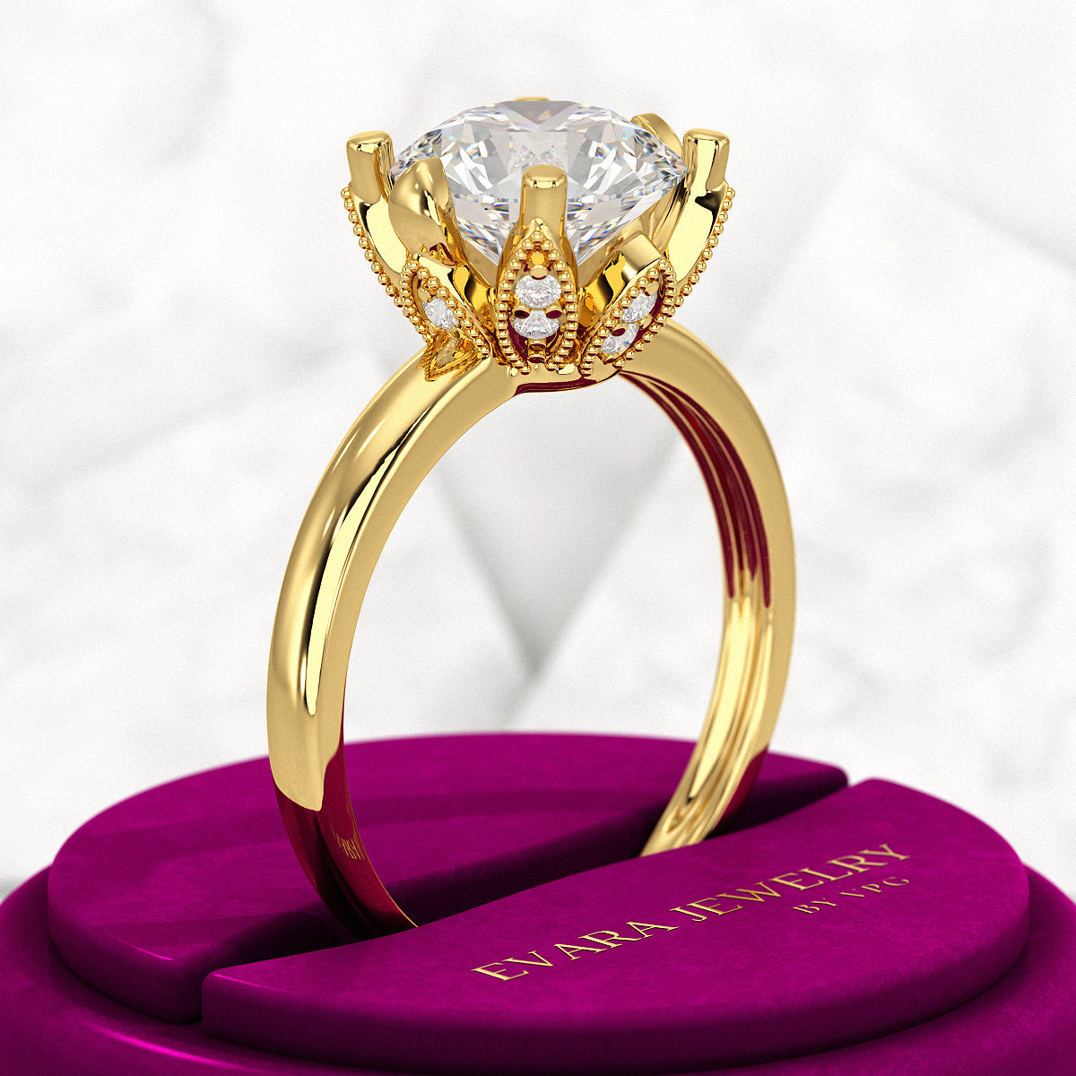 2.50 Carat Round Cut Lab Grown Diamond Nature Inspired Engagement Ring - Evara Jewelry LLC