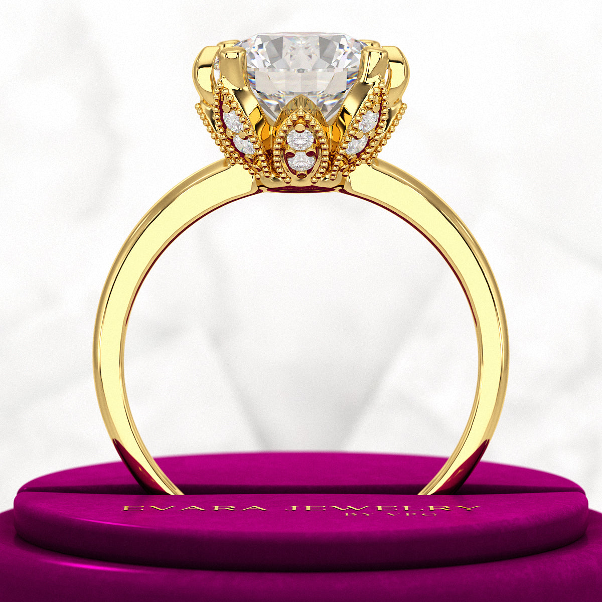 2.50 Carat Round Cut Lab Grown Diamond Nature Inspired Engagement Ring - Evara Jewelry LLC