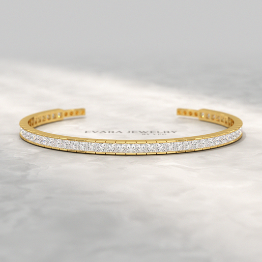 9 Carats Princess Cut Lab Grown Diamond Gold Open Cuff - Evara Jewelry LLC