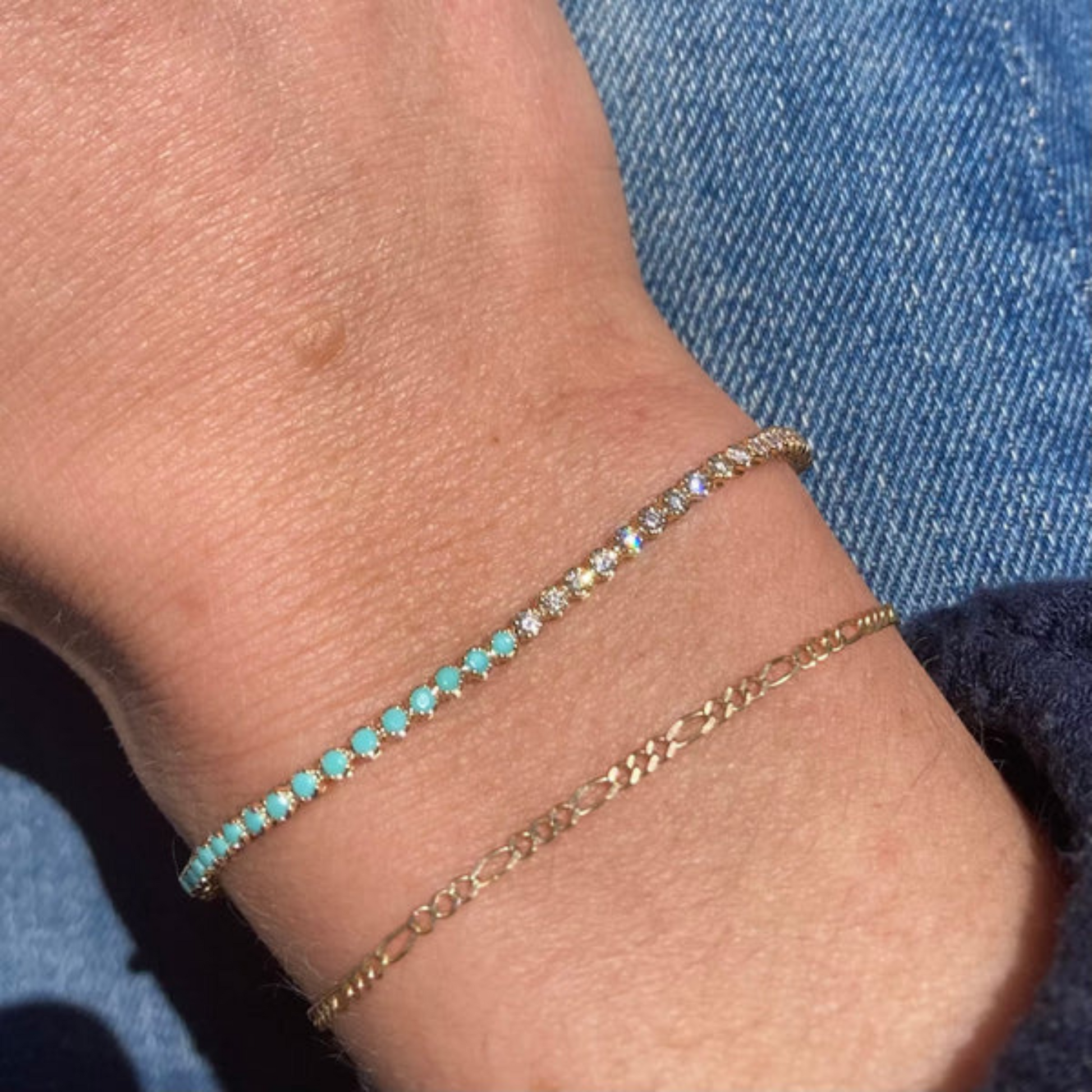 Turquoise & Diamond 50-50 Tennis Bracelet in 14K/18K White Gold - Evara Jewelry LLC