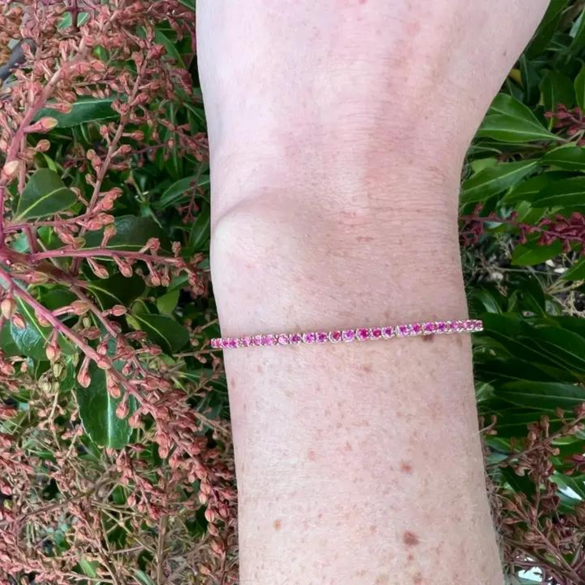 3.21 Carats Natural Pink Sapphire Tennis Bracelet in 14K/18K Yellow Gold - Evara Jewelry LLC