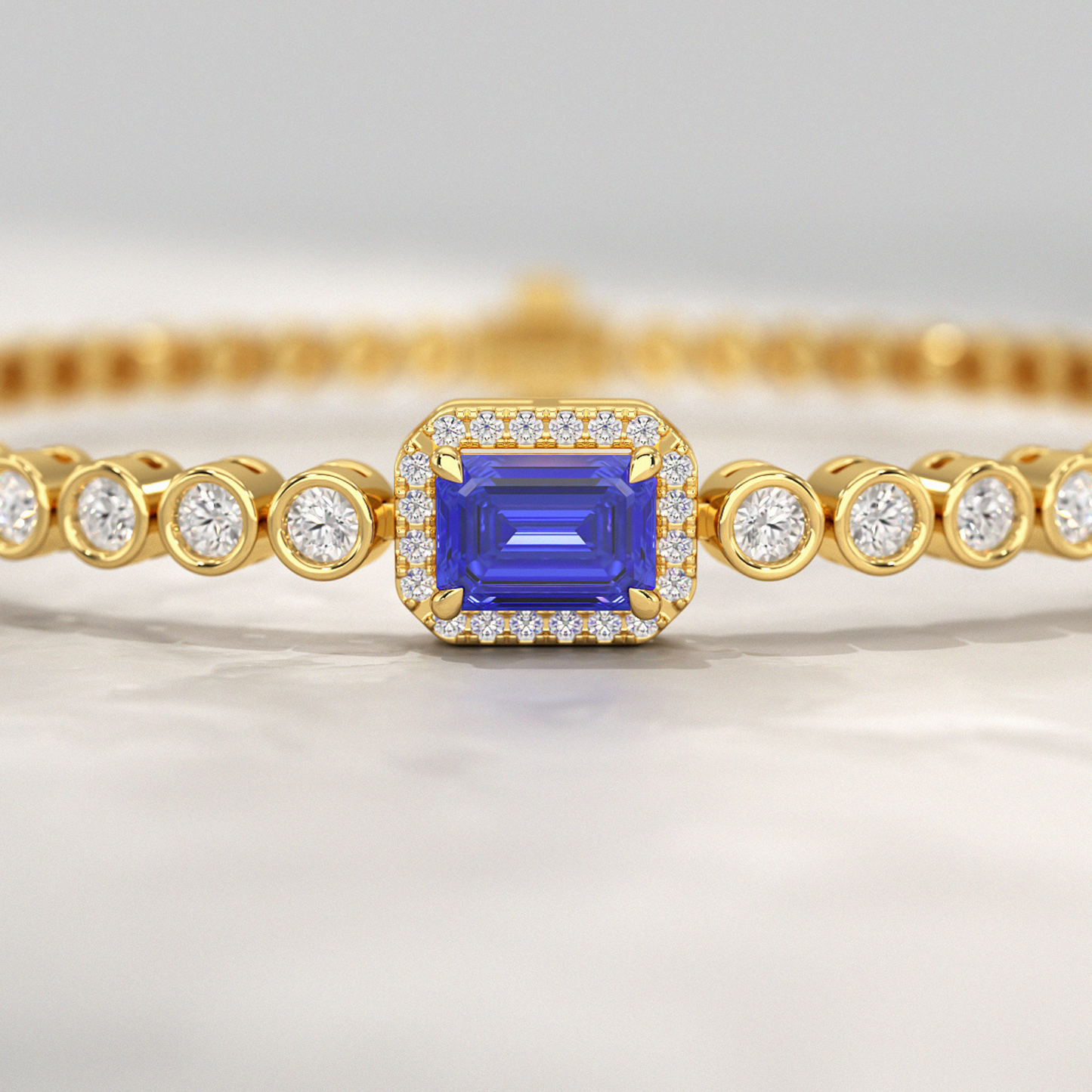 Diamond Tennis Bracelet with Emerald Cut Tanzanite in 14K Solid Gold - Evara Jewelry LLC