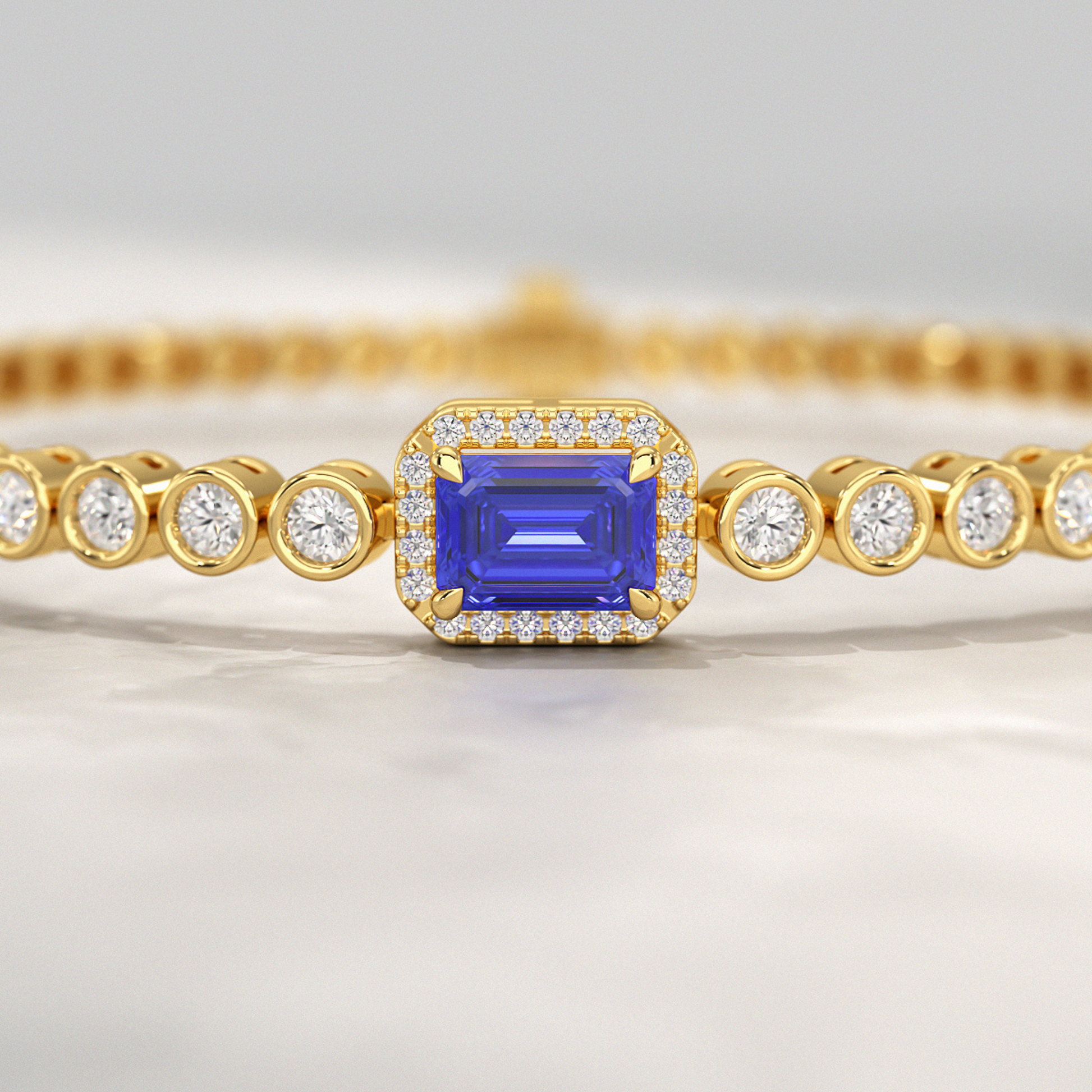 Diamond Tennis Bracelet with Emerald Cut Tanzanite in 14K Solid Gold - Evara Jewelry LLC