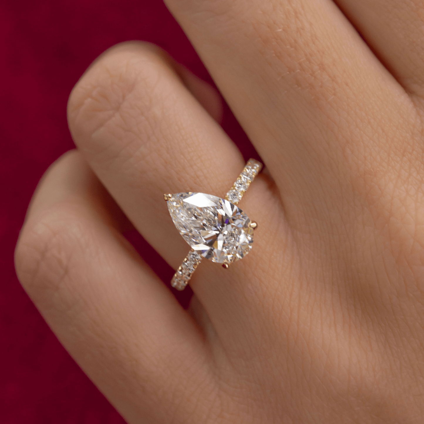 2 Carat Pear Cut Hidden Halo Pave Band Engagement Ring - Evara Jewelry LLC