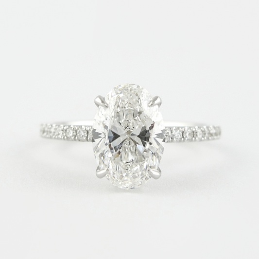 2.50 Carat Oval Pave Engagement Ring with Hidden Halo