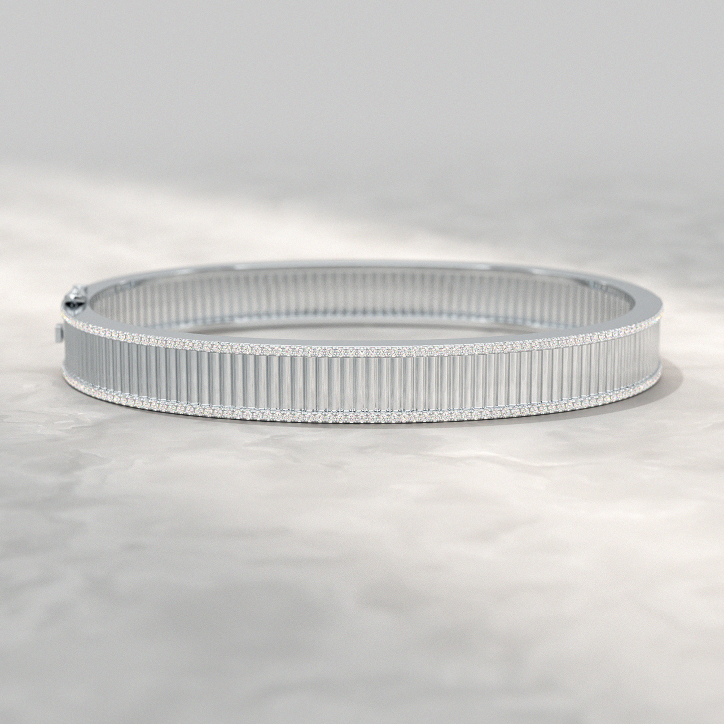 Diamond Ribbed Cuff Bangle studded in Solid Gold - Evara Jewelry LLC