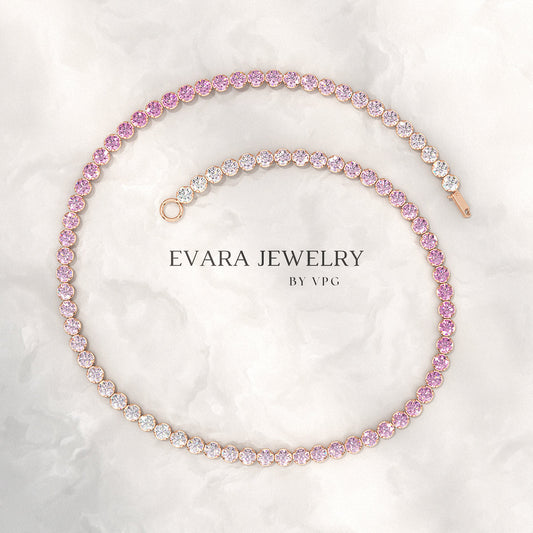 2.01 Carats Ombre Pink Sapphire Dainty Tennis Bracelet - Natural Sapphire in Solid 14K/18K Rose Gold