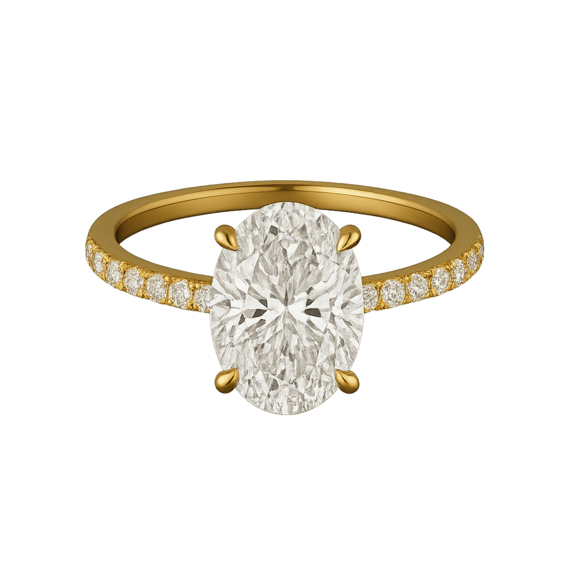 2.50 Carat Oval Cut Prong set Diamond Wedding Ring with Hidden Halo & Pave Diamond Band