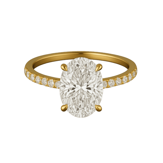 2.50 Carat Oval Cut Prong set Diamond Wedding Ring with Hidden Halo & Pave Diamond Band