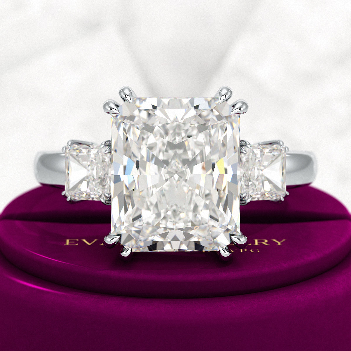 5 Carat Radiant Cut Three Stone Lab Grown Diamond V Prong Engagement Ring - Evara Jewelry LLC