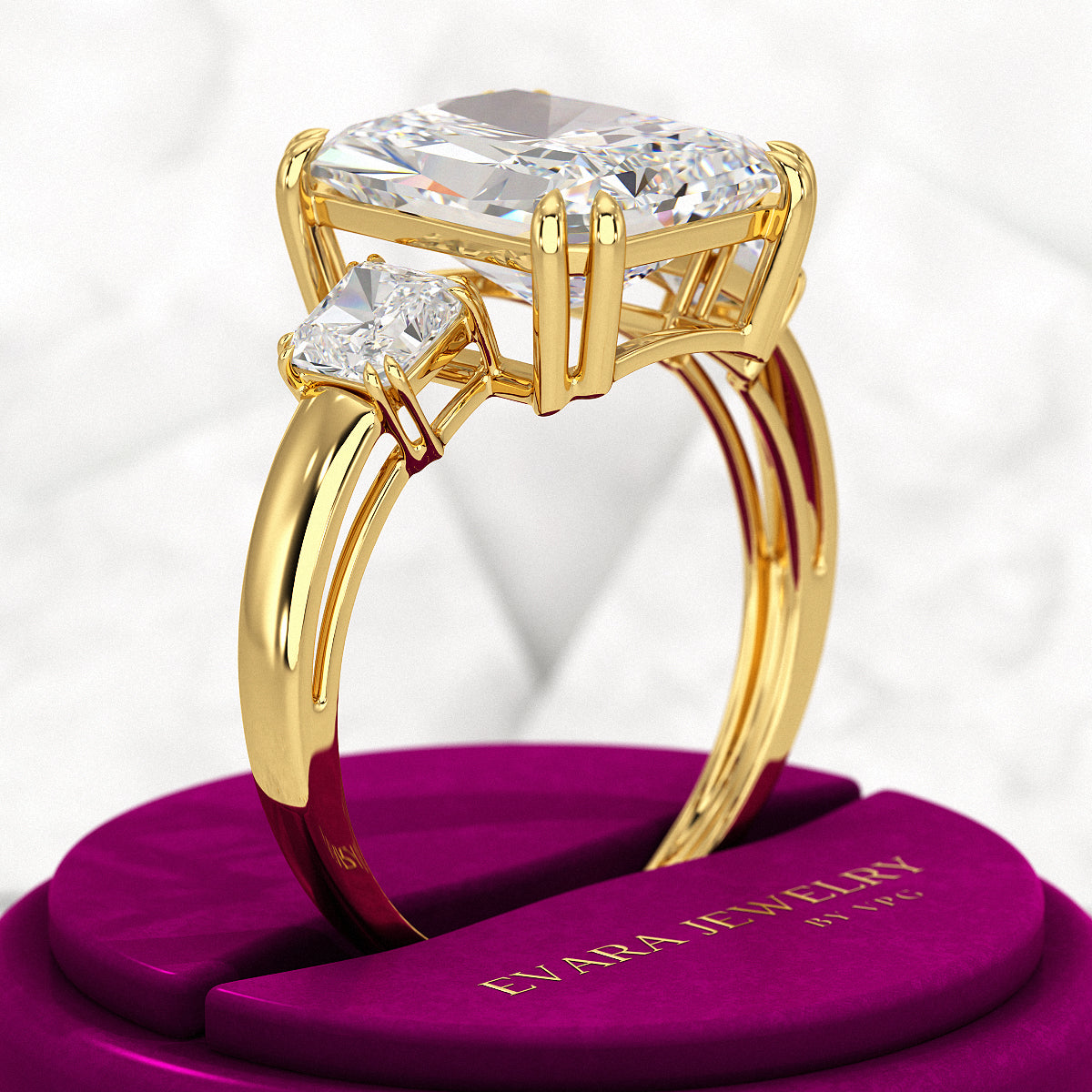 5 Carat Radiant Cut Three Stone Lab Grown Diamond V Prong Engagement Ring - Evara Jewelry LLC