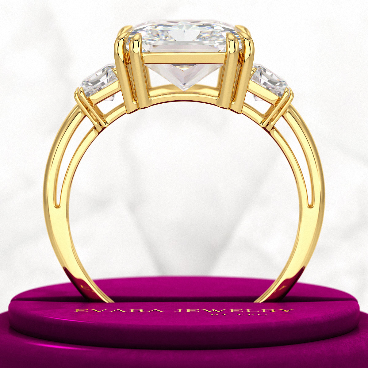 5 Carat Radiant Cut Three Stone Lab Grown Diamond V Prong Engagement Ring - Evara Jewelry LLC