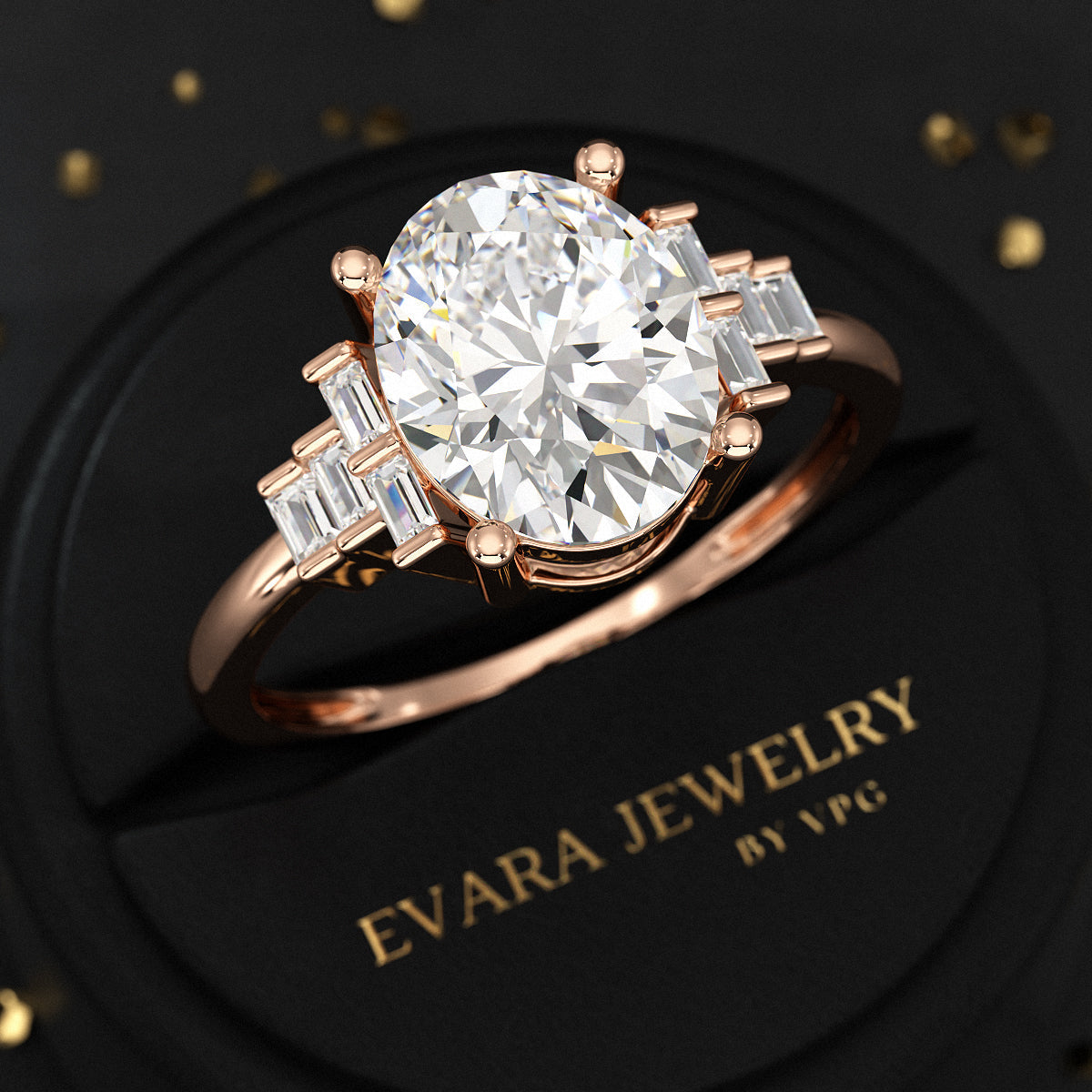 2.50 Carat Oval Cut Art Deco Engagement Ring with Lab Grown Diamonds - Evara Jewelry LLC