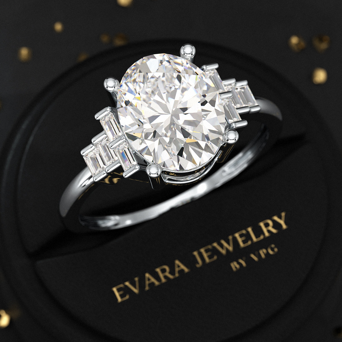2.50 Carat Oval Cut Art Deco Engagement Ring with Lab Grown Diamonds - Evara Jewelry LLC