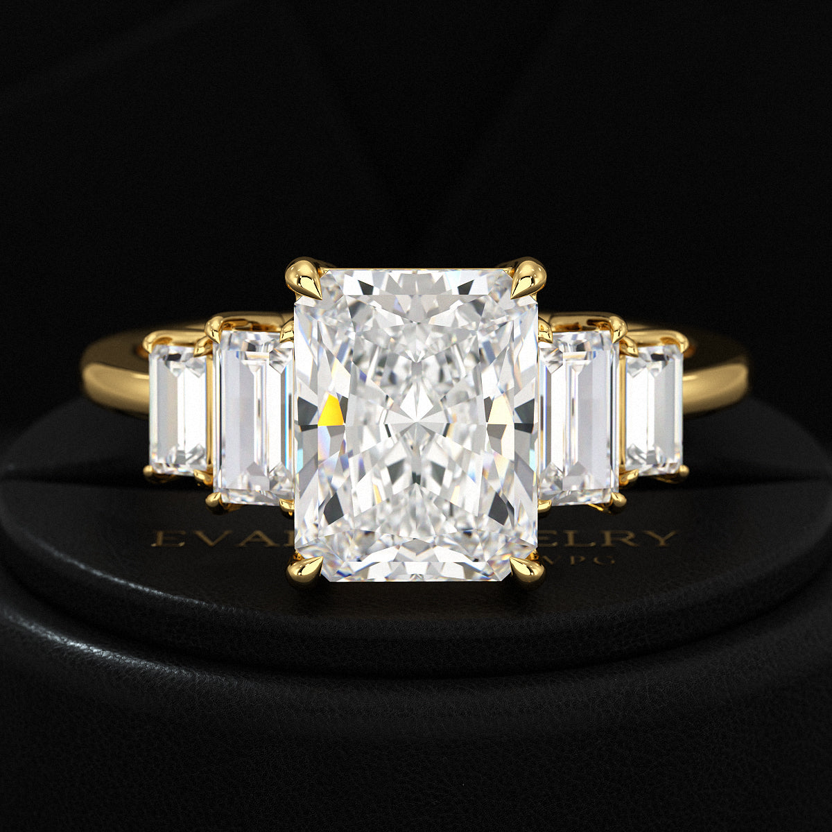 3 Carat Radiant Cut Lab Grown Diamond Art Deco Engagement Ring - Evara Jewelry LLC