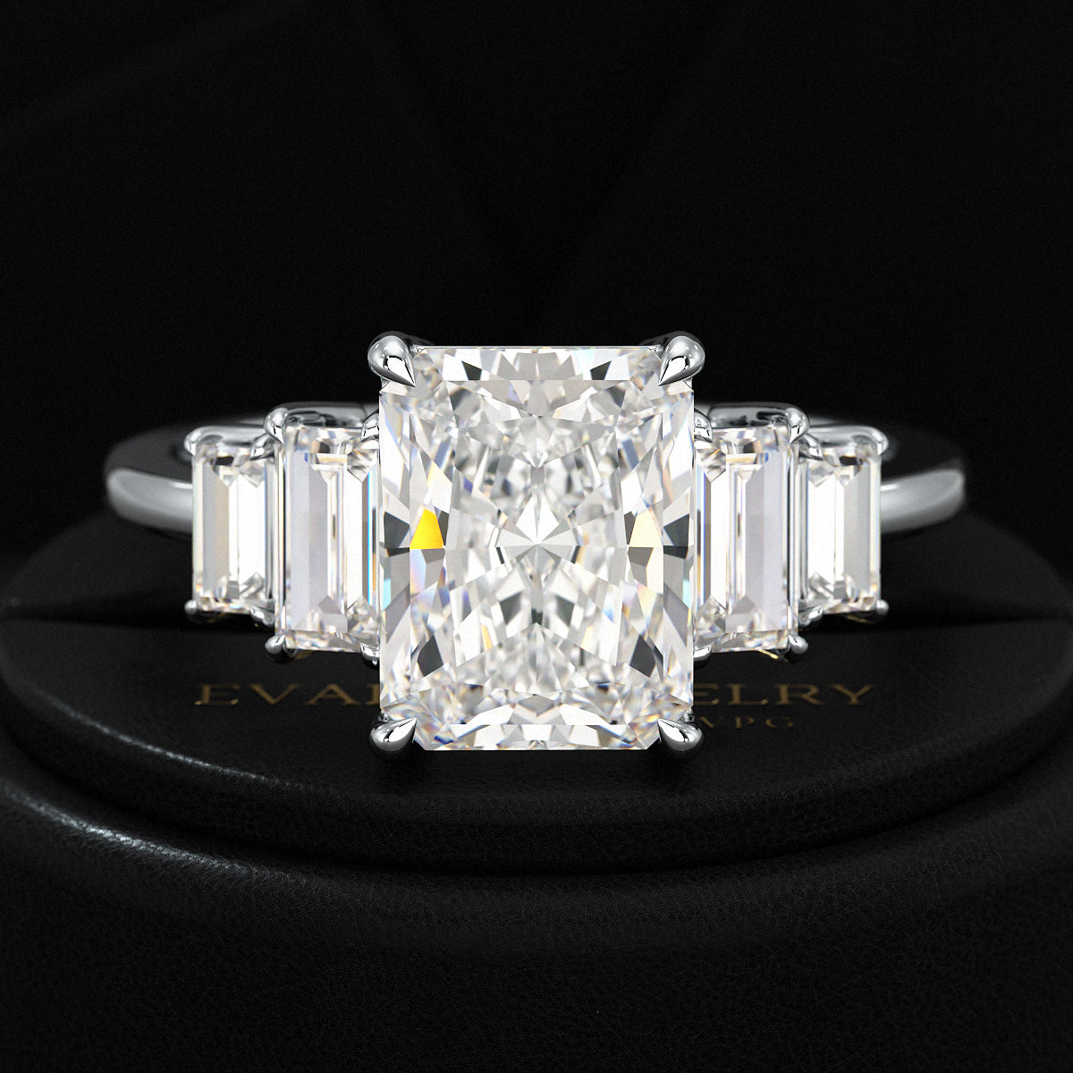 3 Carat Radiant Cut Lab Grown Diamond Art Deco Engagement Ring - Evara Jewelry LLC