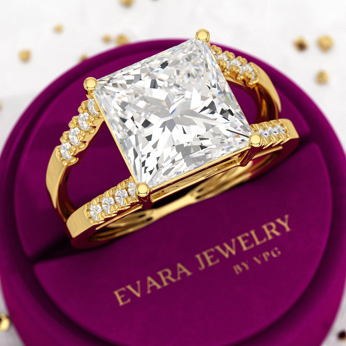 5 Carat Princess Cut Lab Grown Diamond Wedding Ring - Evara Jewelry LLC