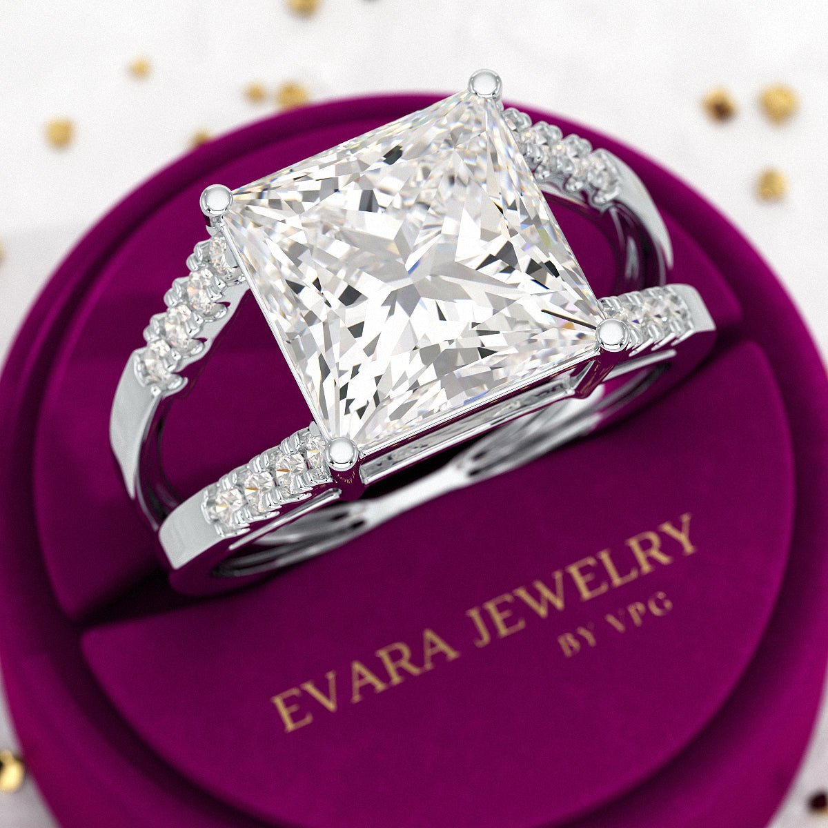 5 Carat Princess Cut Lab Grown Diamond Wedding Ring - Evara Jewelry LLC