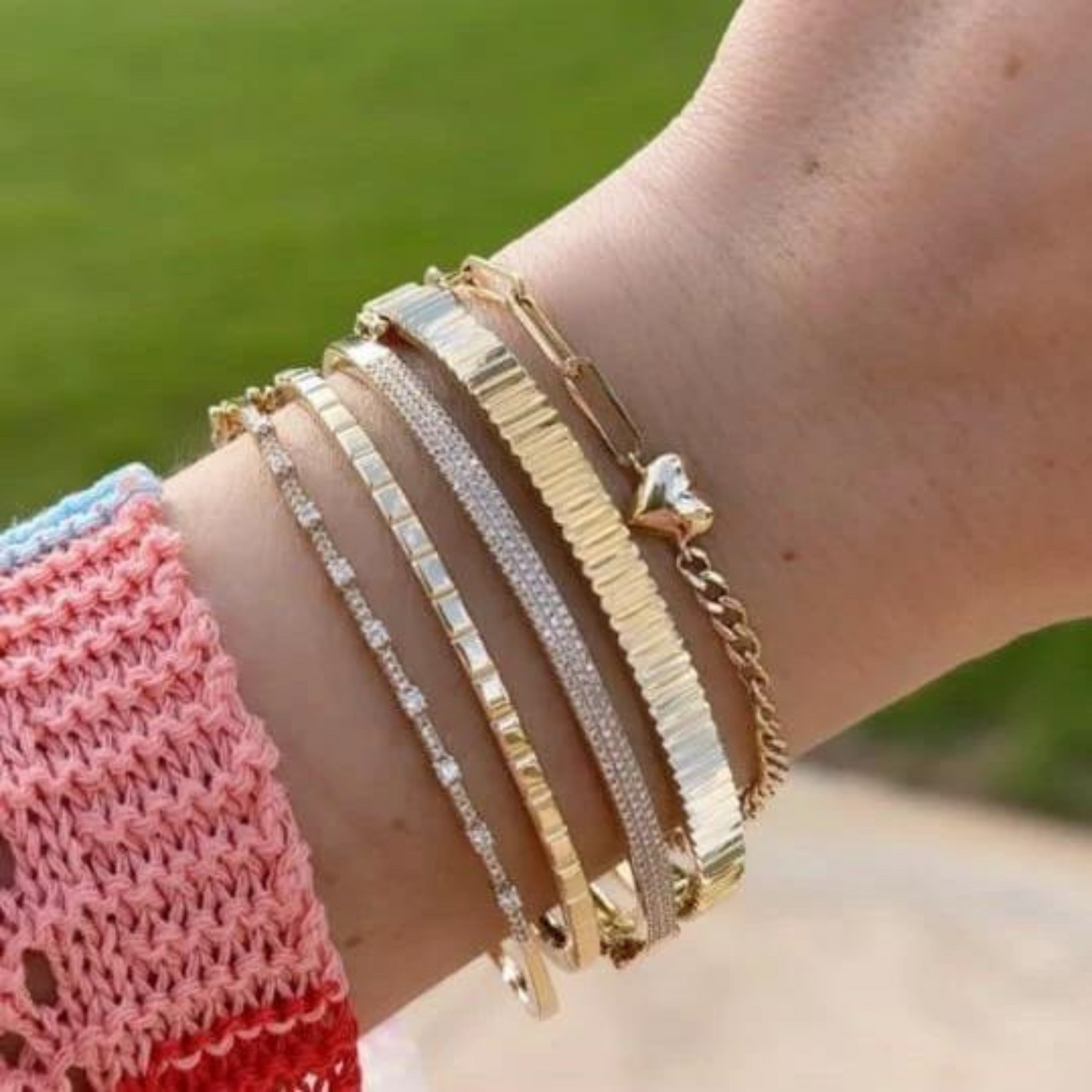 Ribbed Pattern Cuff Bangle in Solid Gold - Evara Jewelry LLC