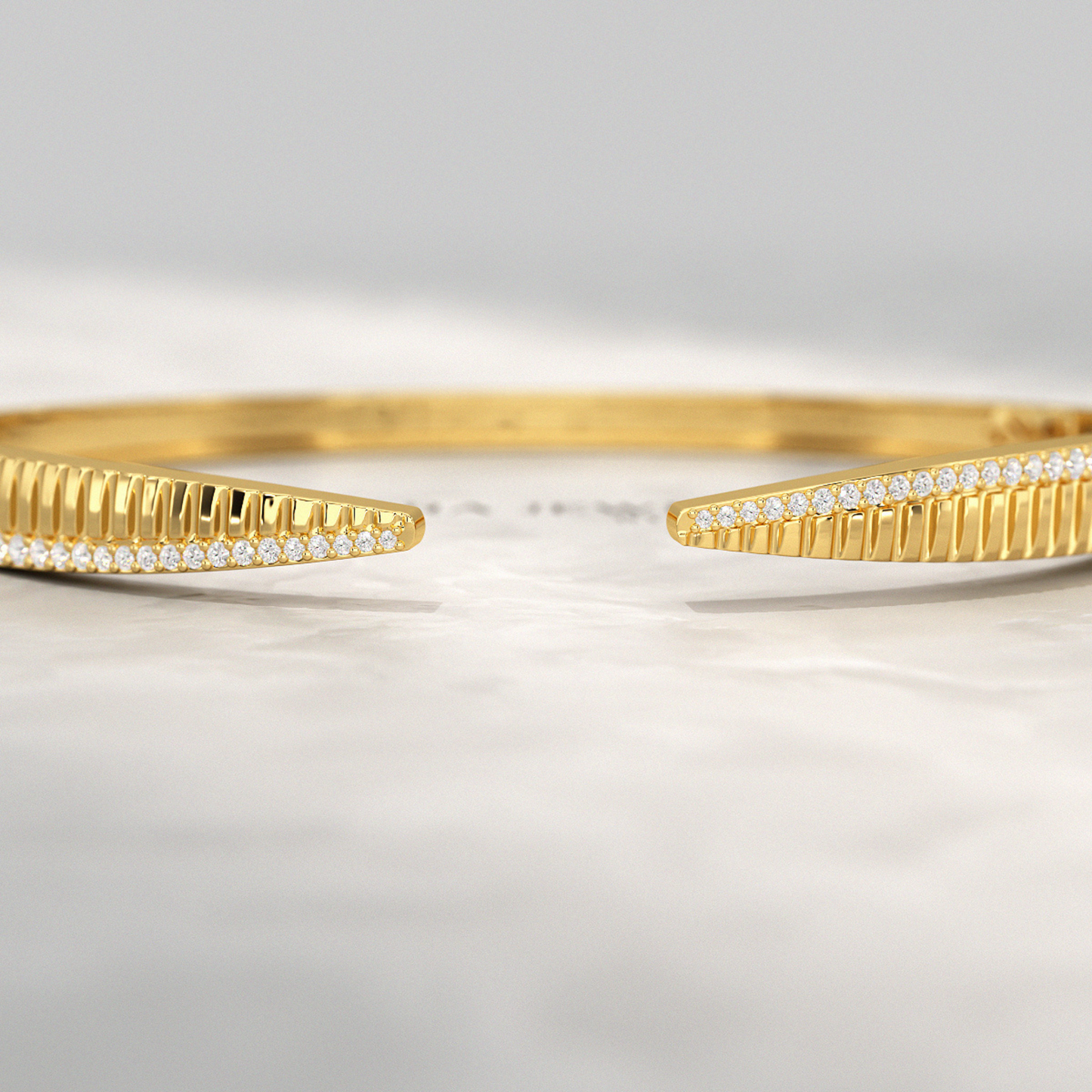 Chevron Diamond Gold Open Cuff Bangle Bracelet - Evara Jewelry LLC