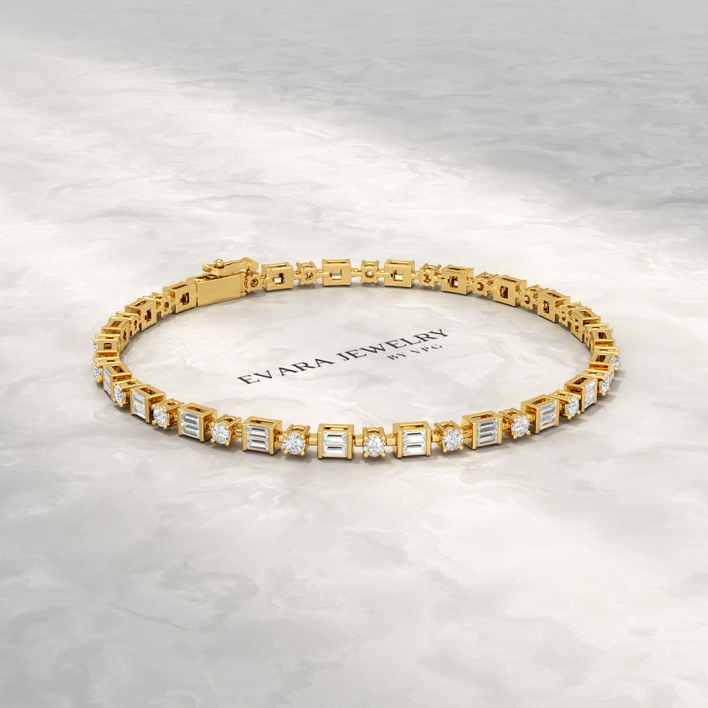 4 Carat Diamond Round & Baguette Statement Bracelet in 10K, 14K, 18K Gold - Evara Jewelry LLC