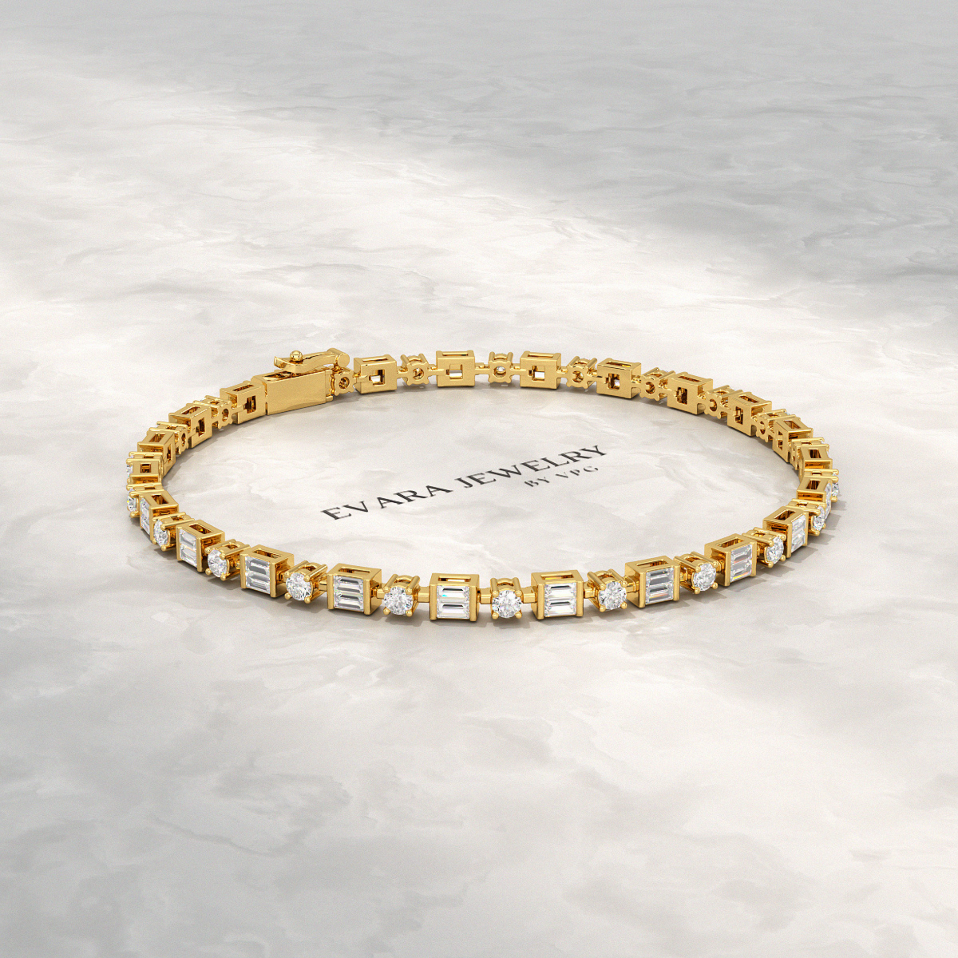 4 Carat Diamond Round & Baguette Statement Bracelet in 10K, 14K, 18K Gold - Evara Jewelry LLC