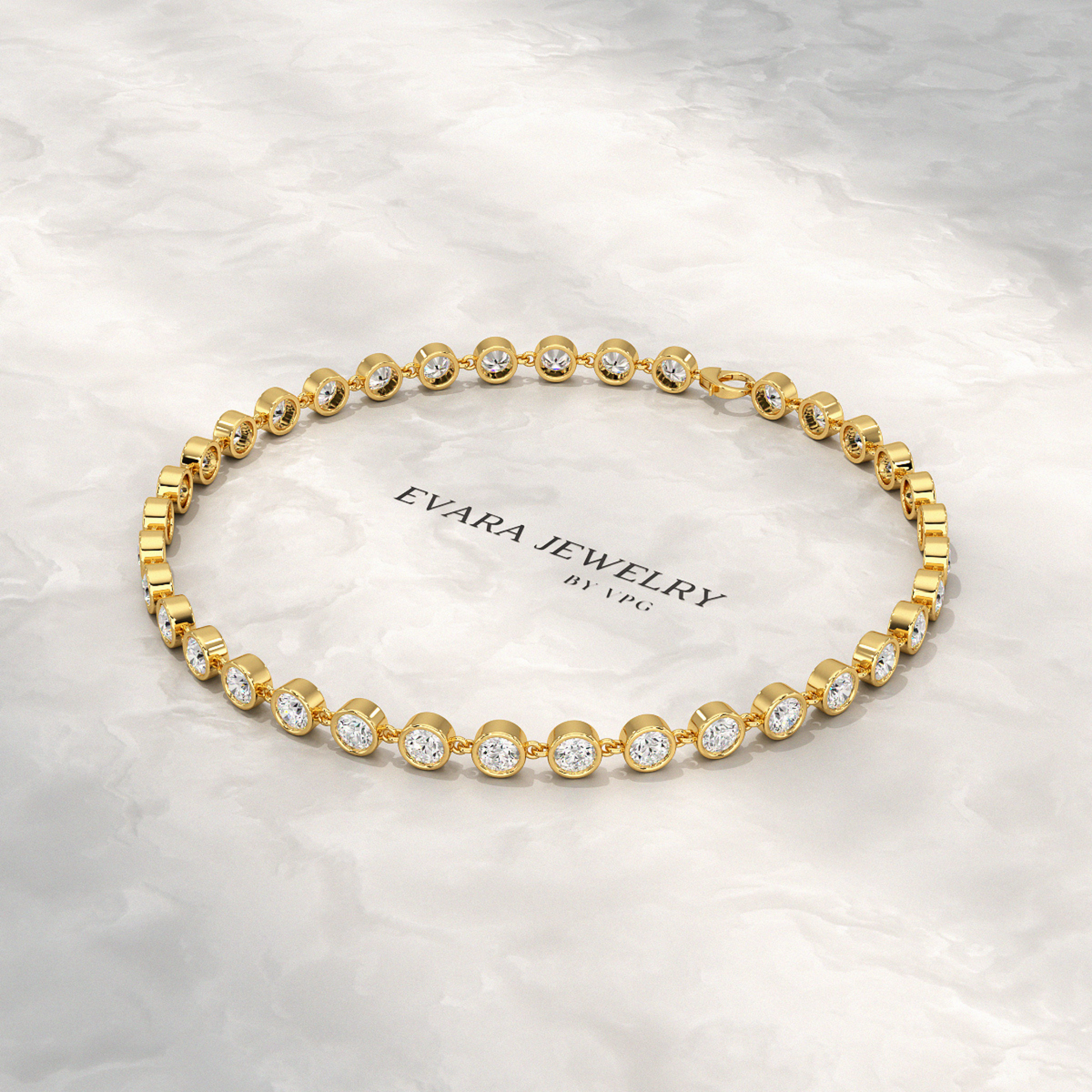 4 Carat Bezel Set Round Cut Diamond Gold Minimalist Tennis Bracelet - Evara Jewelry LLC