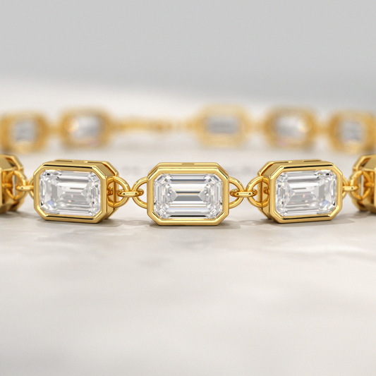 9 Carats East West Emerald Cut Diamond Minimalist Bracelet - Evara Jewelry LLC