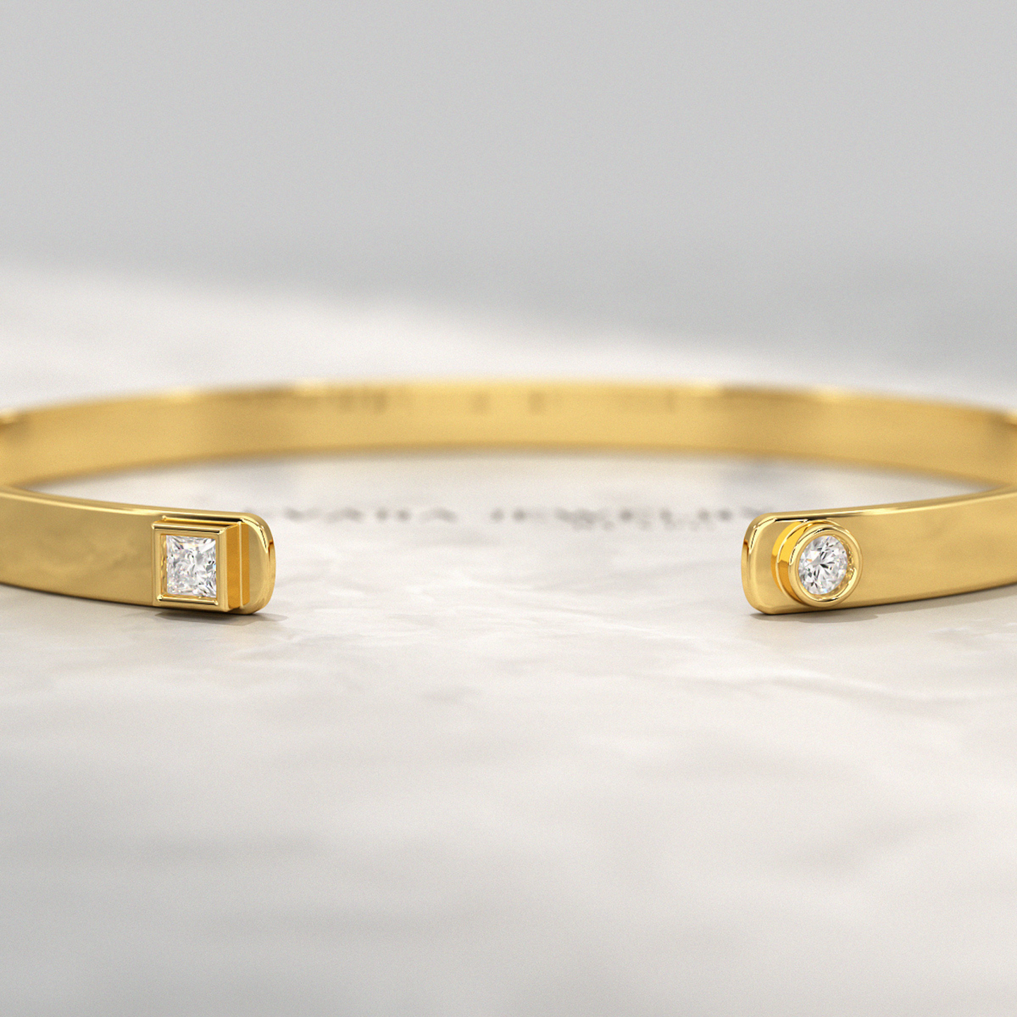 Diamond Solitaire Cuff Bracelet in 10K, 14K, 18K Solid Gold - Evara Jewelry LLC