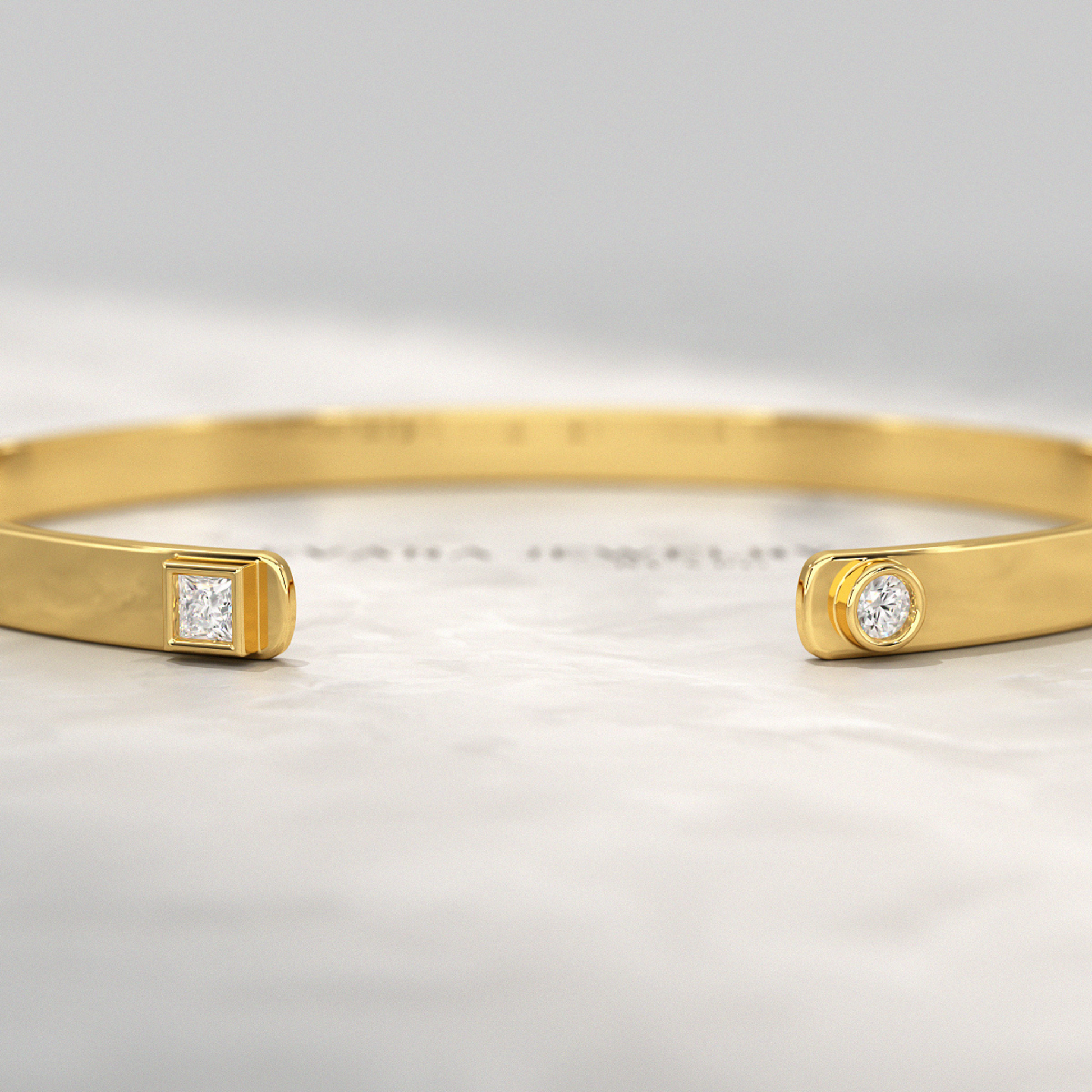 Diamond Solitaire Cuff Bracelet in 10K, 14K, 18K Solid Gold - Evara Jewelry LLC