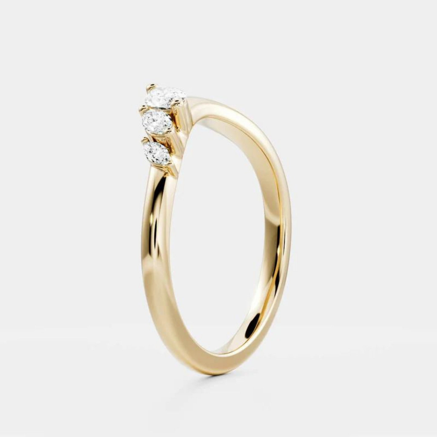 Curved Marquise Band With Lab Grown Diamonds in Solid 14K/18K Gold