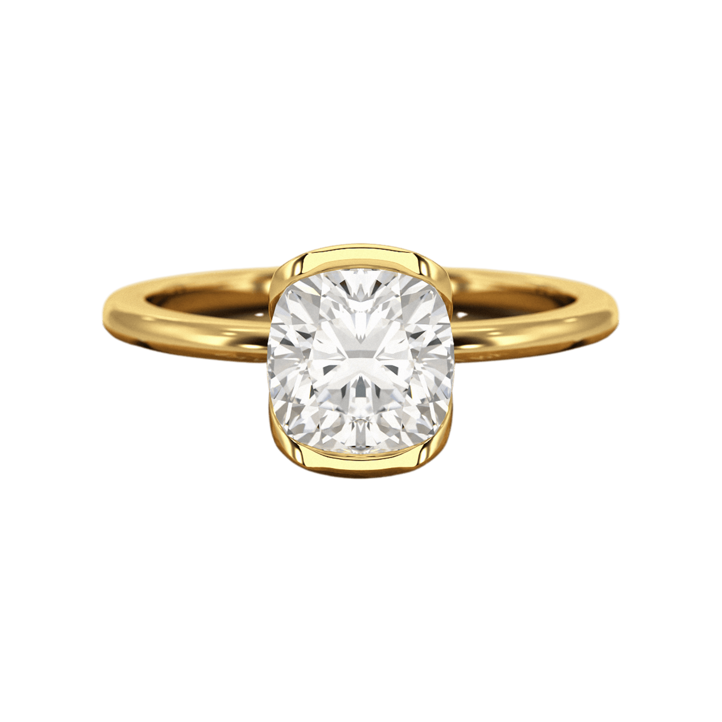 2 Carat Cushion Cut Diamond Half Bezel Set Engagement Ring