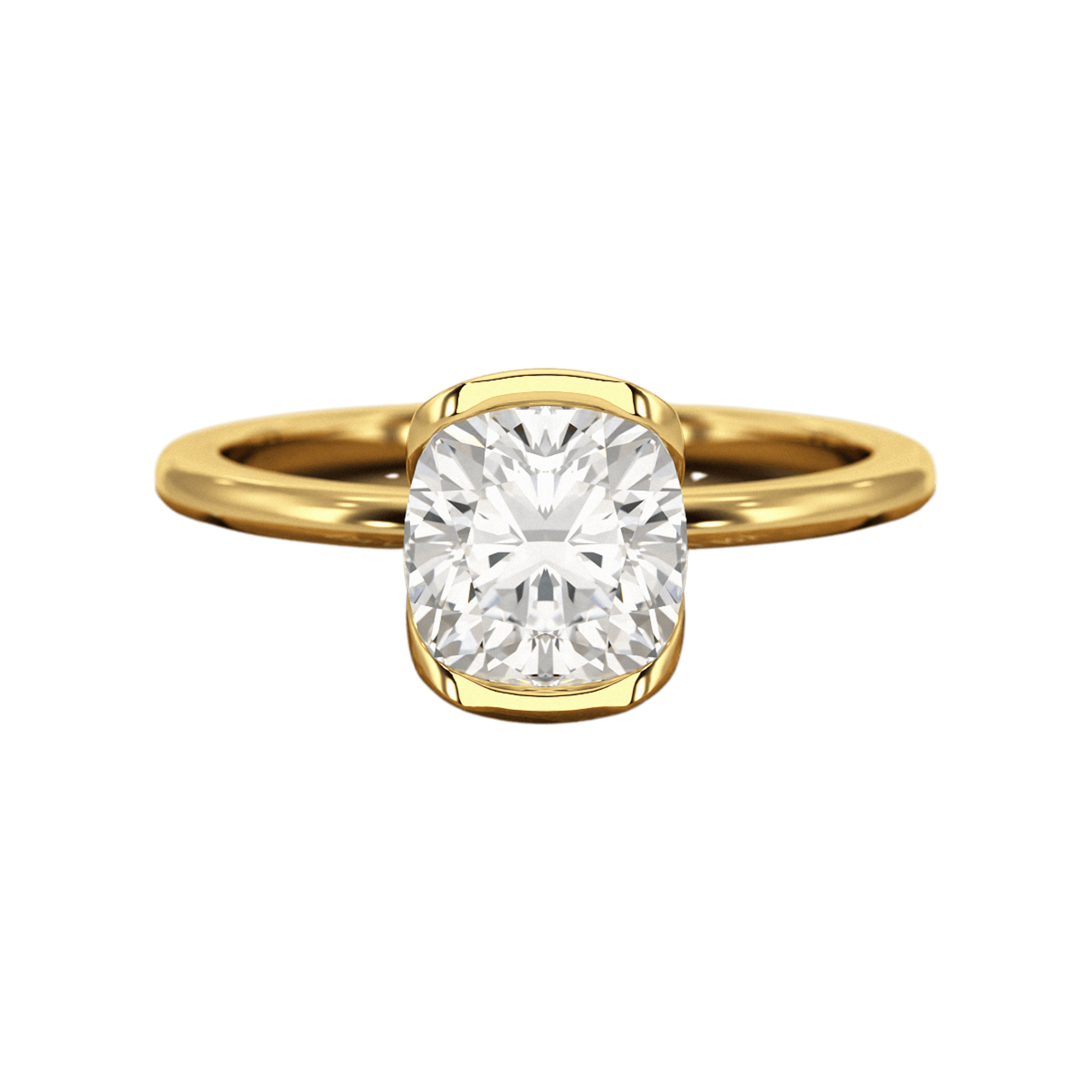 2 Carat Cushion Cut Diamond Half Bezel Set Engagement Ring