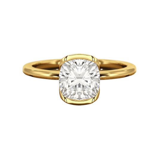 2 Carat Cushion Cut Diamond Half Bezel Set Engagement Ring