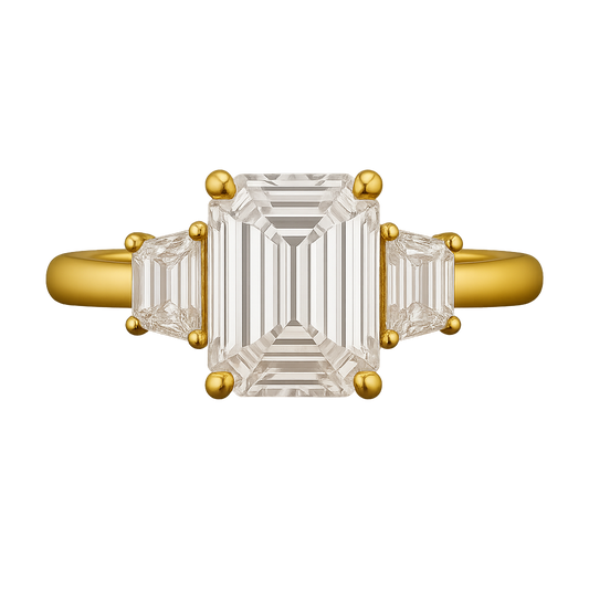 2 Carat Emerald Cut & Trapezoid Three Stone Engagement Ring