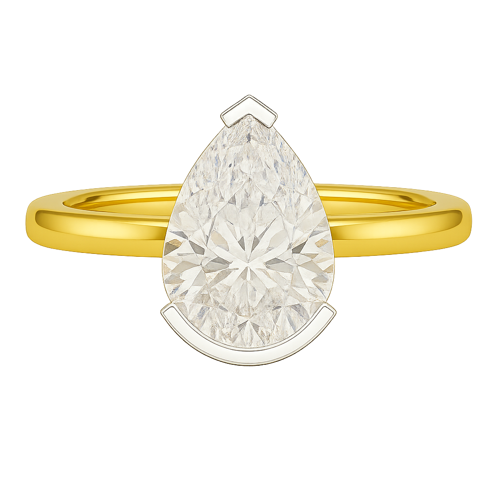 2 Carat Pear Cut Diamond Half Bezel Set Solitaire Engagement Ring