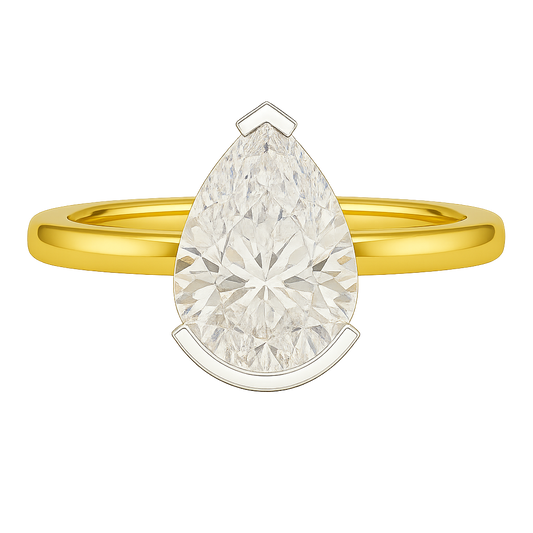 2 Carat Pear Cut Diamond Half Bezel Set Solitaire Engagement Ring