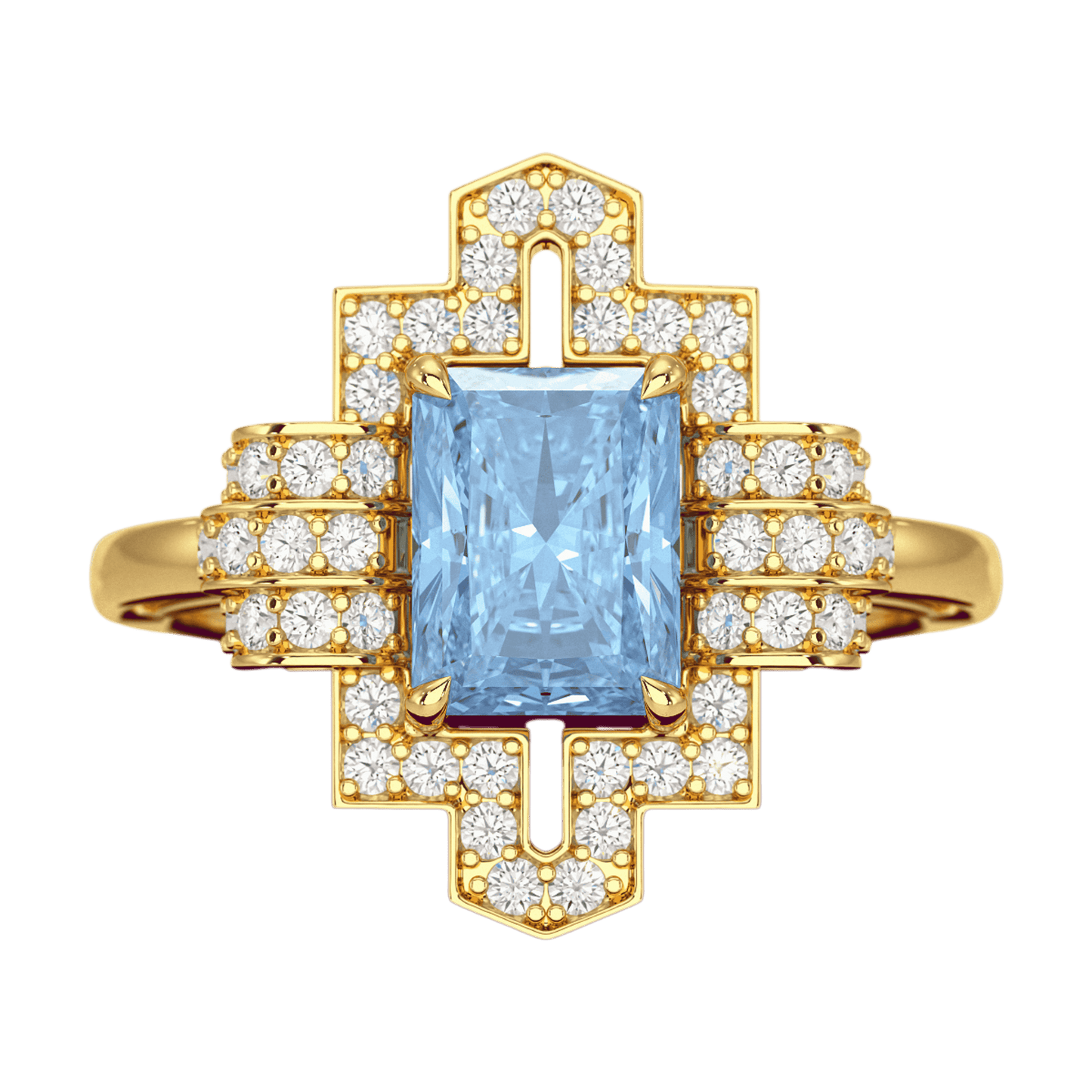 2 Carat Radiant Cut Ice Blue Diamond Art Deco Ring