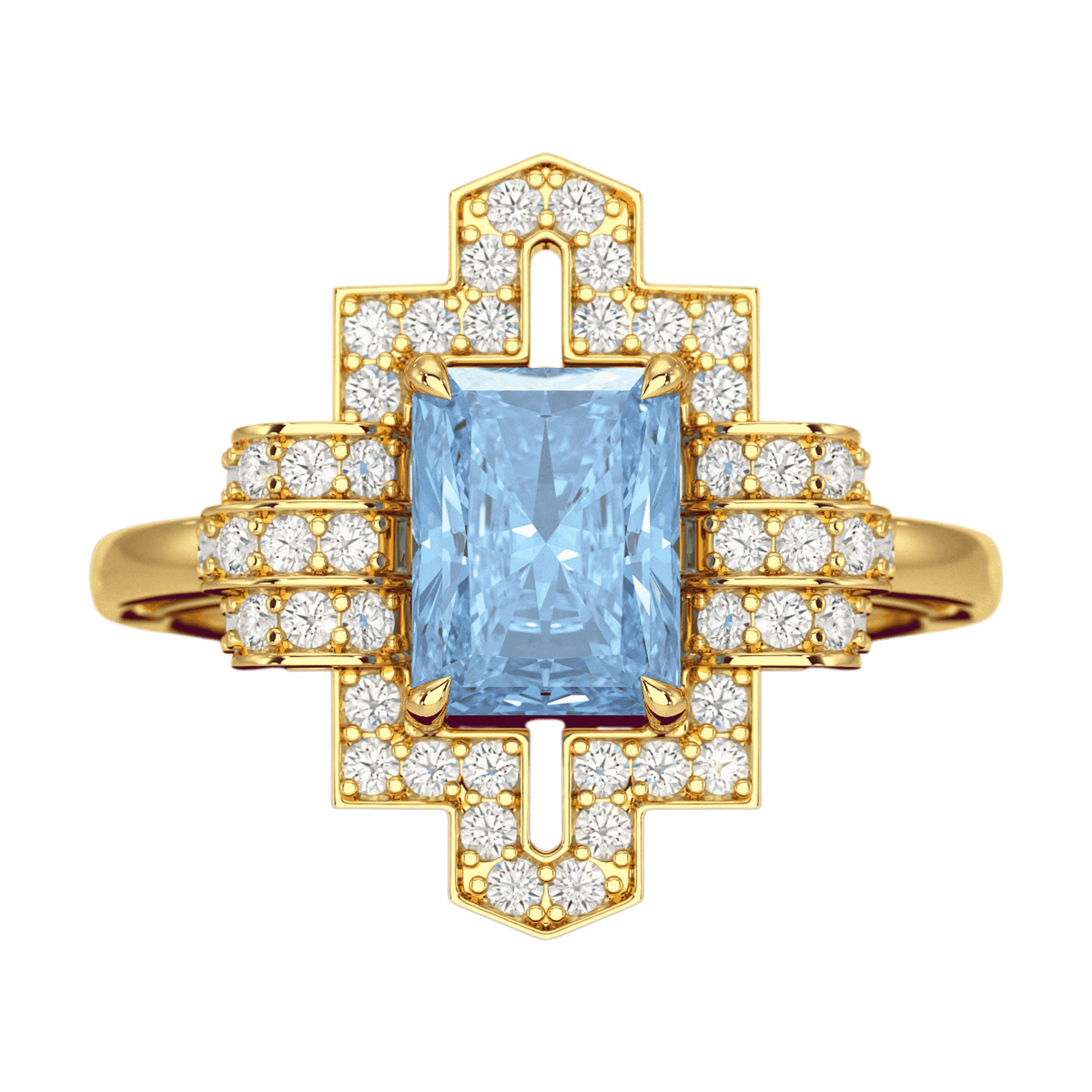 2 Carat Radiant Cut Ice Blue Diamond Art Deco Ring
