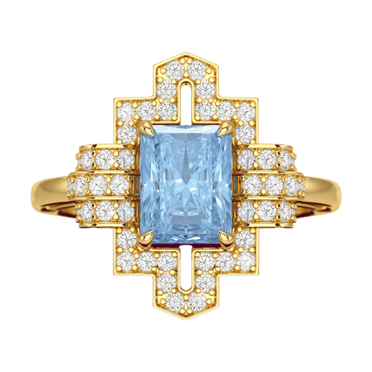 2 Carat Radiant Cut Ice Blue Diamond Art Deco Ring
