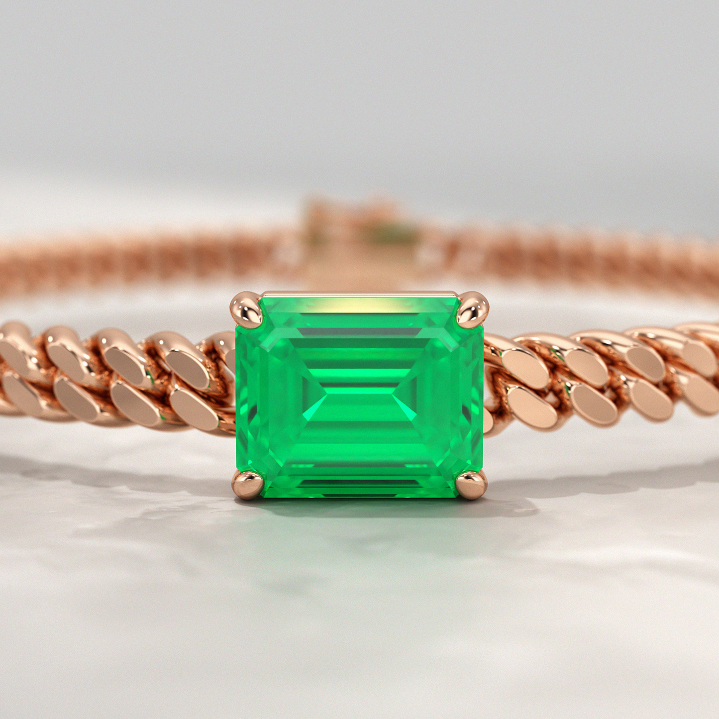 5 Carat Emerald Cut Lab Grown Emerald Cuban Chain Luxury Bracelet - Evara Jewelry LLC