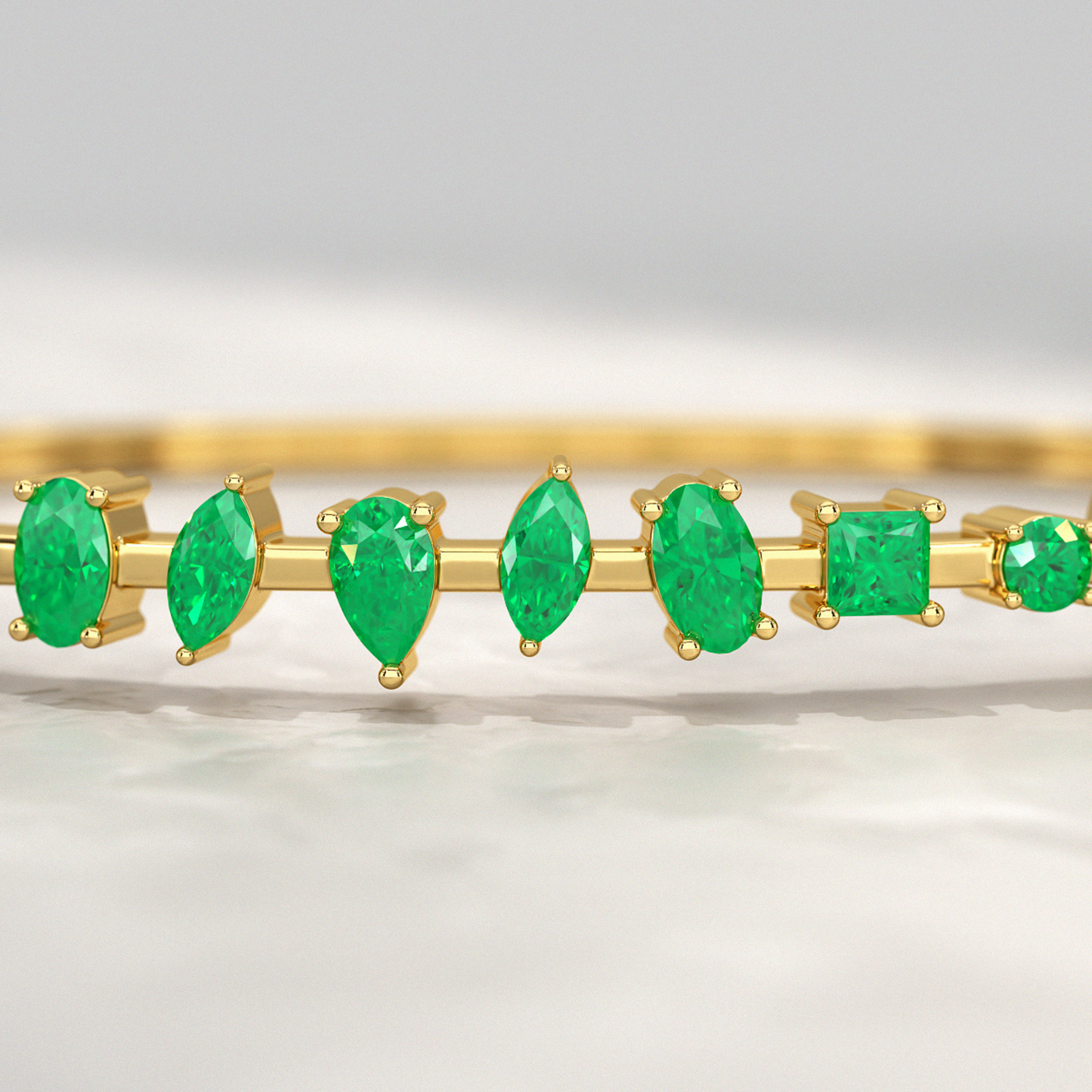 3.25 Carats Lab Grown Emerald Minimalist Cuff Bangle Bracelet - Evara Jewelry LLC