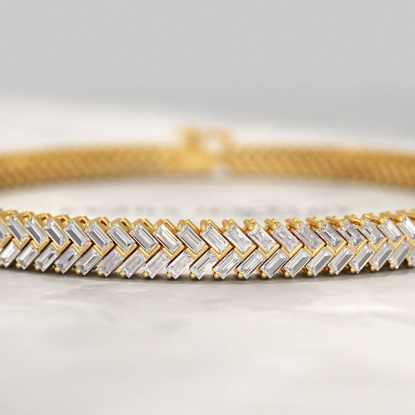 11 Carats Baguette Cut Diamond Chevron Tennis Bracelet in 10K, 14K, 18K Solid Gold - Evara Jewelry LLC