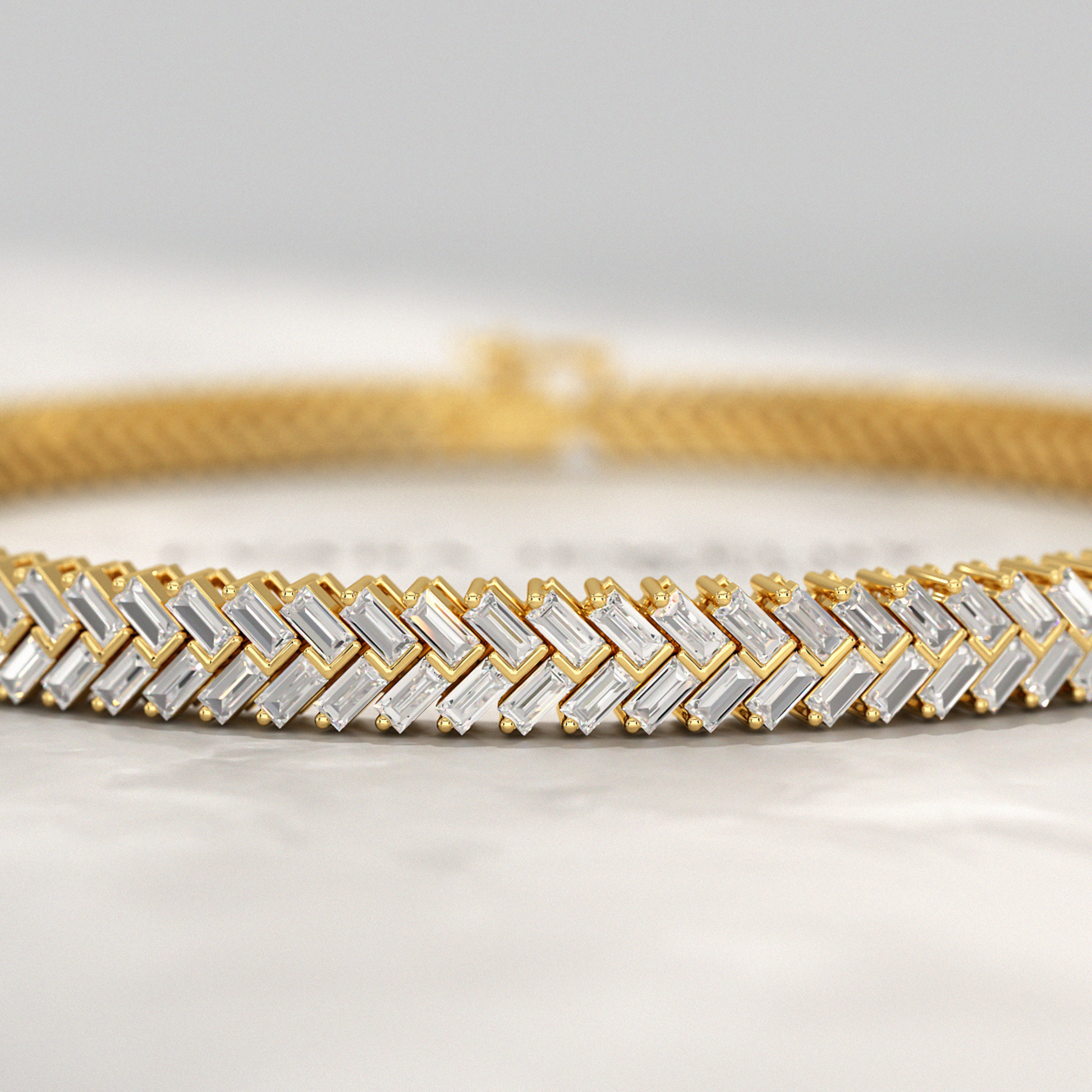 11 Carats Baguette Cut Diamond Chevron Tennis Bracelet in 10K, 14K, 18K Solid Gold - Evara Jewelry LLC