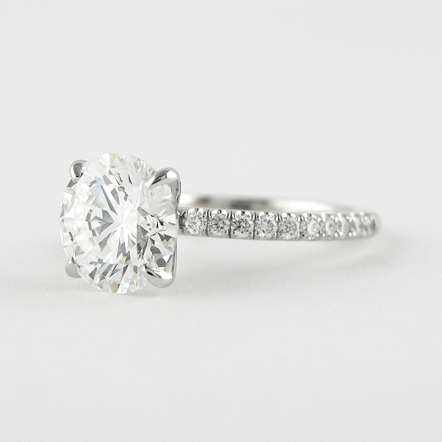 3 Carat Round Lab Grown Diamond Classic Wedding Ring with Pave Band - Evara Jewelry LLC