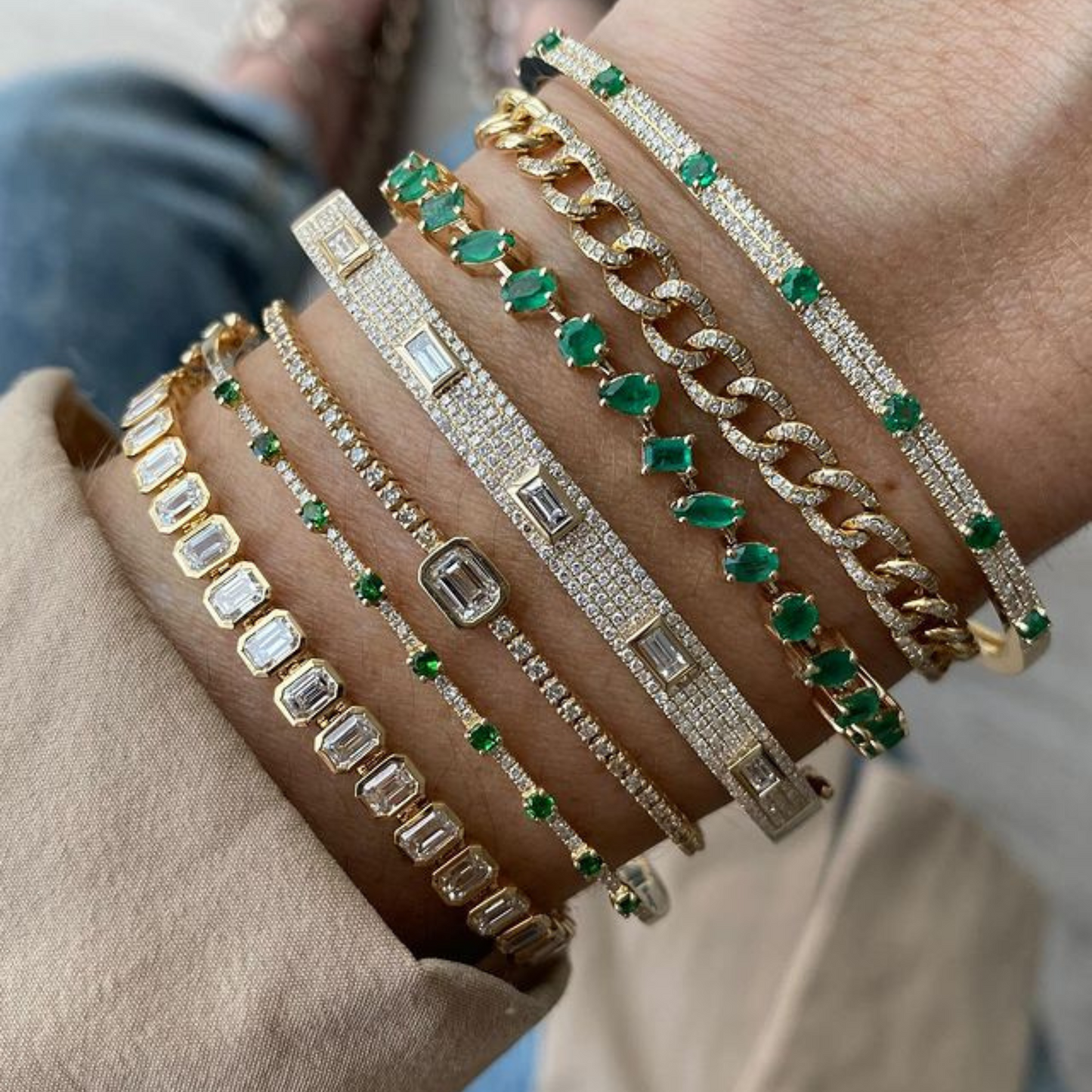 Diamond Round & Baguette Luxury Cuff Bracelet in Gold - Evara Jewelry LLC