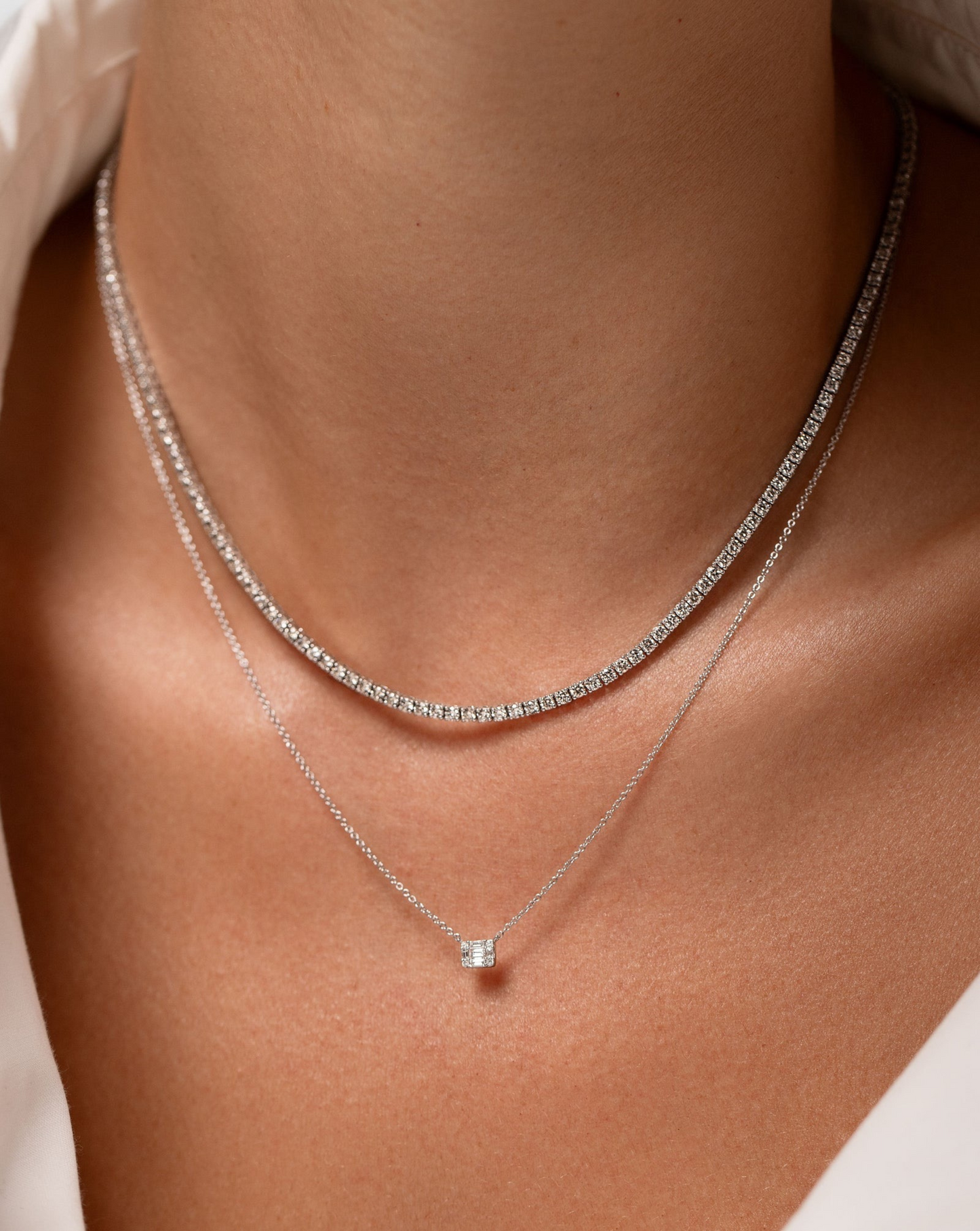 Luxury Diamond Tennis Necklace - 14K/18K White Gold Lab Grown Diamond Choker - Evara Jewelry LLC
