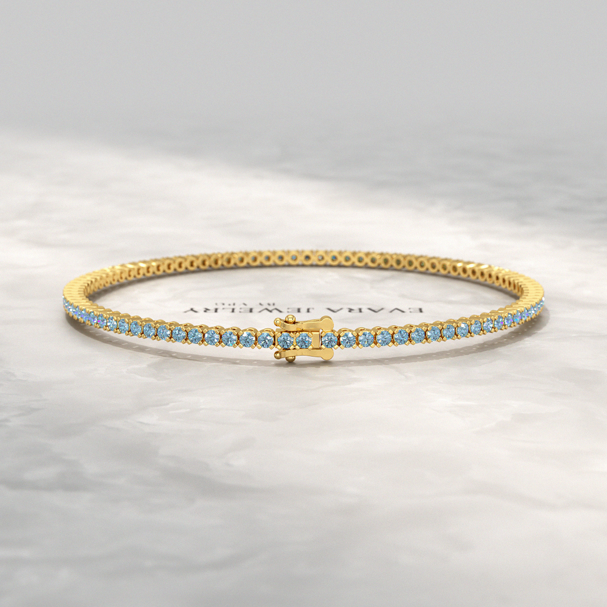 3 Carat Aquamarine Tennis Bracelet in 14K/18K White Gold - Evara Jewelry LLC