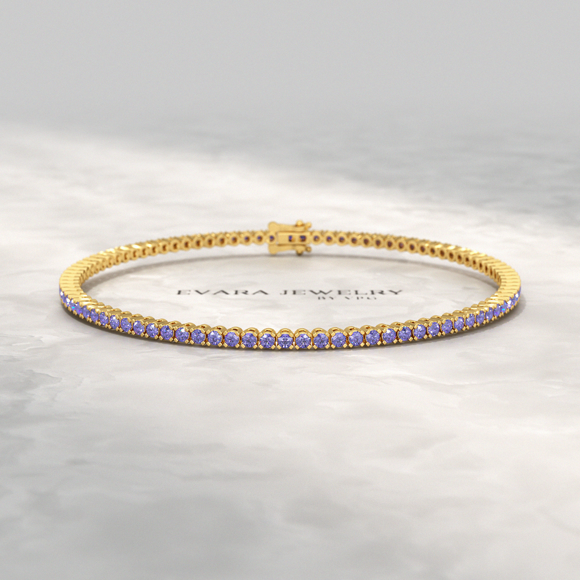 3.17 Carat Tanzanite Tennis Bracelet in 14K/18K Yellow Gold